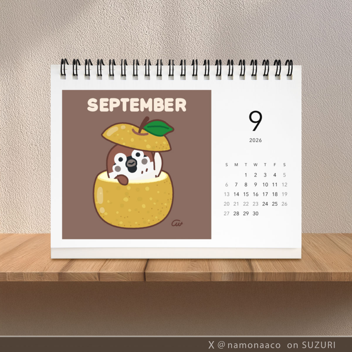 受注生産のスズメと果物の卓上カレンダー