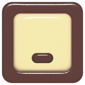 立体的なチョコレート風アイコン。外側がダークブラウンの正方形フレームで、中央のアイボリーのベースに、丸みのある茶色の「_」が3Dで配置されているデザイン。